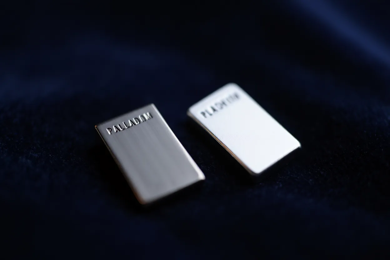 Lingots de palladium et de platine côte à côte pour comparaison